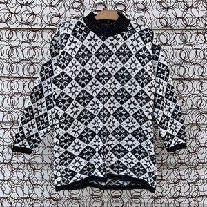 Vintage American Pride black-and-white star argyle diamond print sweater